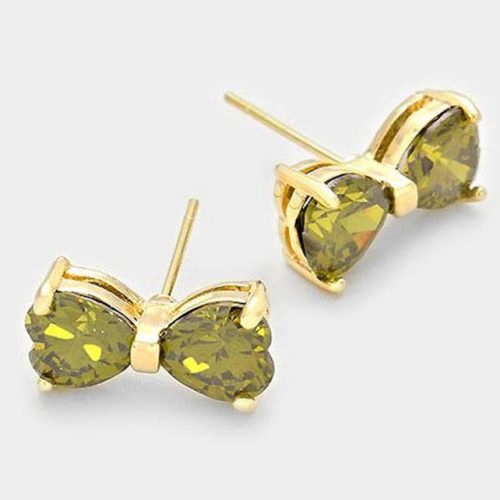 Crystal Bow Earrings in Olive