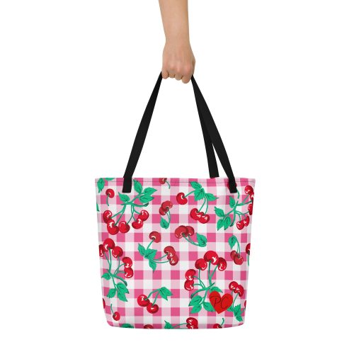 all over print large tote bag w pocket black front 643dfe851905c