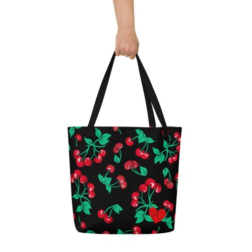 all over print large tote bag w pocket black front 643e1b68f0c28