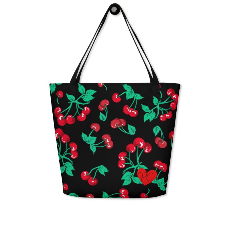 all over print large tote bag w pocket black front 643e1b68f0e83